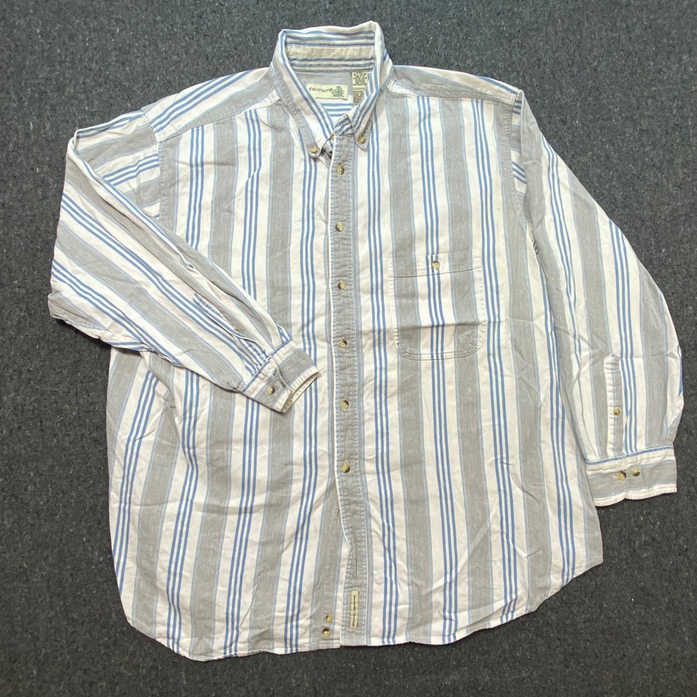 Fieldmaster Button Down Shirt 2XL Mens Blue‎ Striped Cotton Long Sleeve Pocket